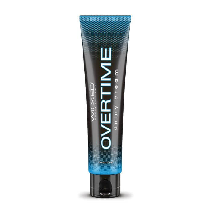 Tube of Wicked Overtime Delay Cream on a white background