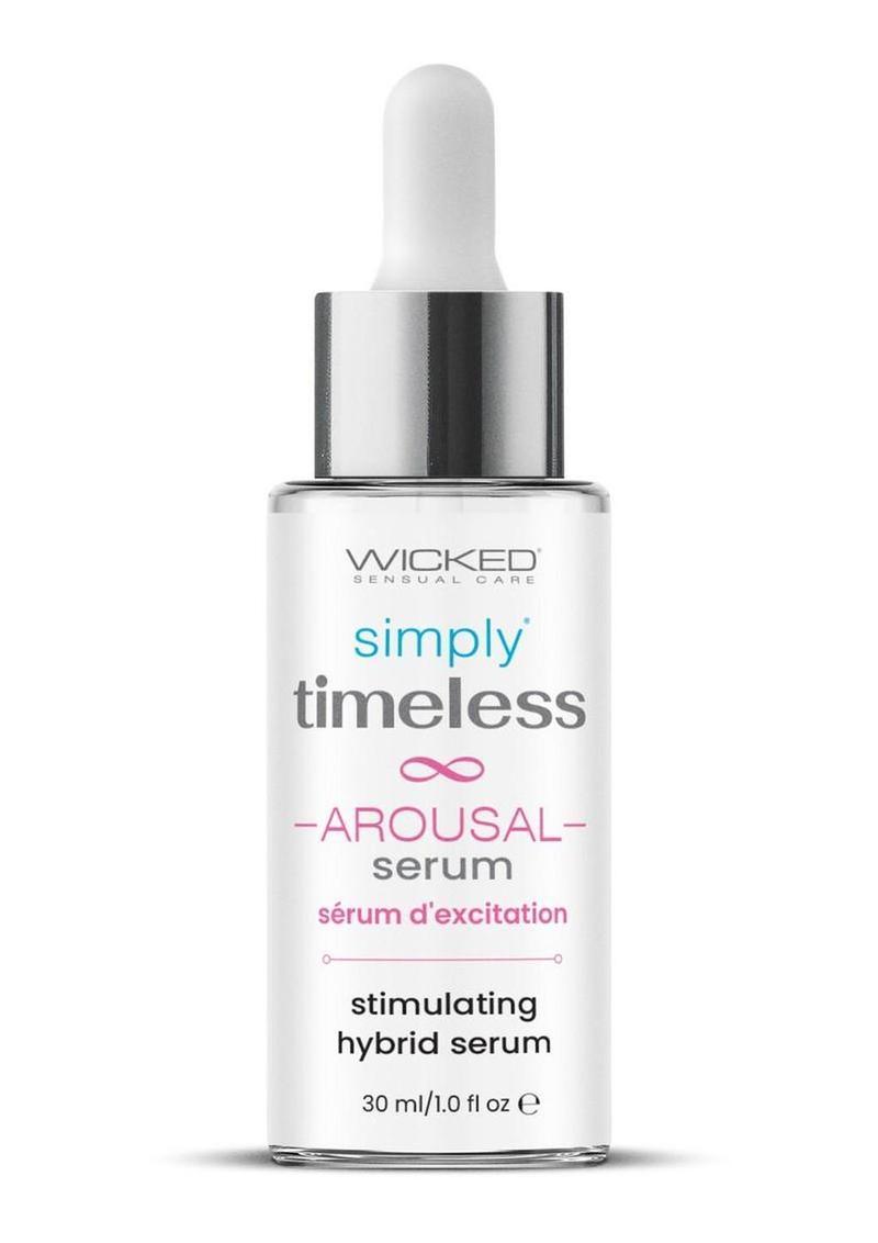 Bottle of Wicked Sensual Care Simply Timeless Arousal Serum on a white background
