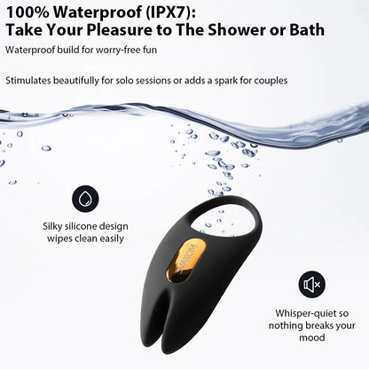 Svakom WINNI 2 Interactive Vibrating Rabbit Cock Ring with app control and remote control with IPX7 Waterproof rating on white background. 